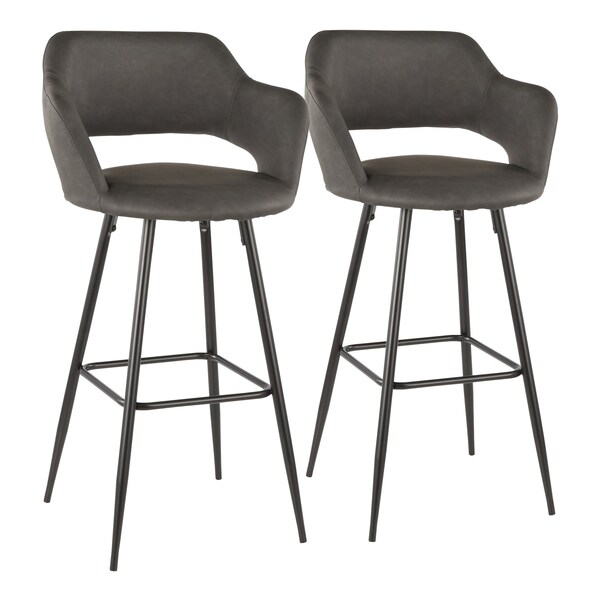 Lumisource Margarite Barstool in Black Metal and Grey Faux Leather, PK 2 - B30-MARG BK+GY2