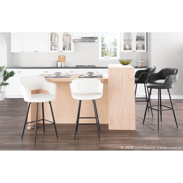 Lumisource Margarite Barstool in Black Metal and Grey Faux Leather, PK 2 - B30-MARG BK+GY2