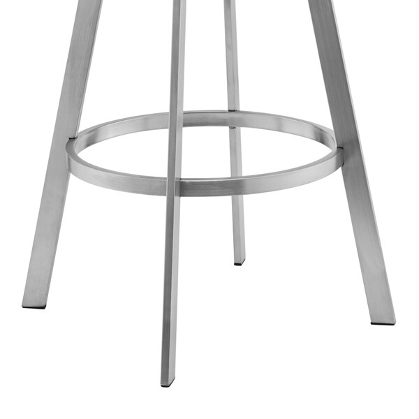 Armen Living Roman 26" Gray Faux Leather and Brushed Stainless Steel Swivel Bar Stool - LCRMBABSGR26