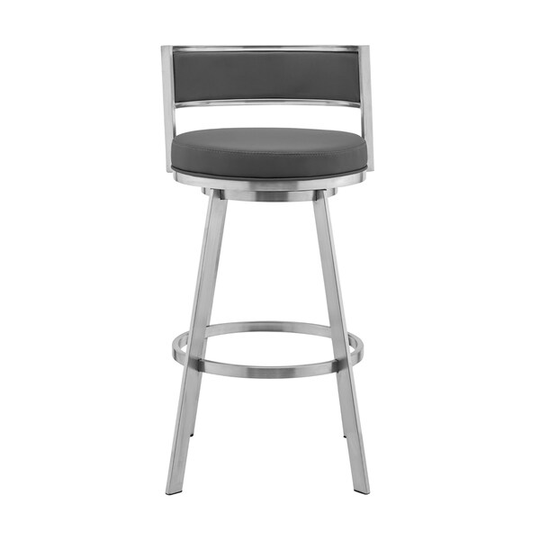 Armen Living Roman 26" Gray Faux Leather and Brushed Stainless Steel Swivel Bar Stool - LCRMBABSGR26