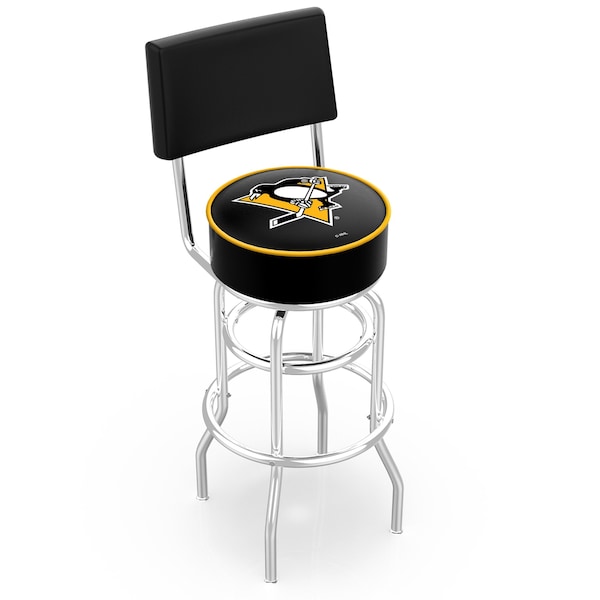 Holland Bar Stool Co 25" Chrome 2-Ring Pittsburgh Penguins Swivel Bar Stool, Back - L7C425PITPEN