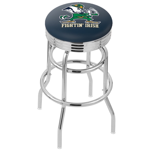 Holland Bar Stool Co 30" Chrome 2-Ring Notre Dame Leprechaun Swivel Bar Stool, Accent Ring - L7C3C30ND-LEP