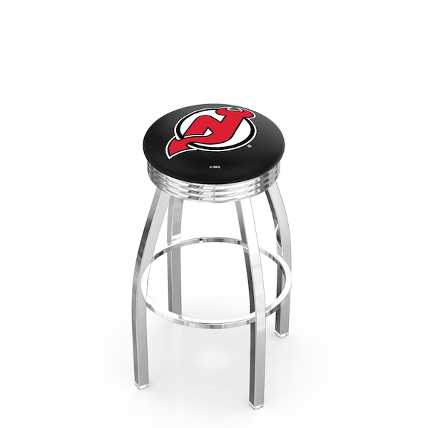 Holland Bar Stool Co 30" Chrome New Jersey Devils Swivel Bar Stool, Accent Ring - L8C3C30NJDEVL
