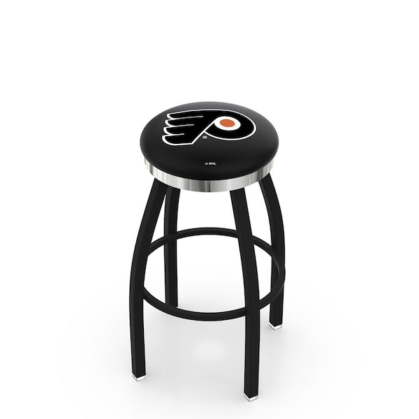 Holland Bar Stool Co 25" Blk Wrinkle Philadelphia Flyers Swivel Bar Stool, Chrome Ring - L8B2C25PHIFLY-B