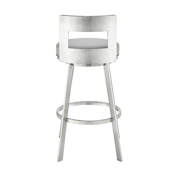 Armen Living Flynn 30in Swivel Bar Stool in Brushed Stainless Steel with Light Gray Faux Leather - LCFLBABSLGRY30