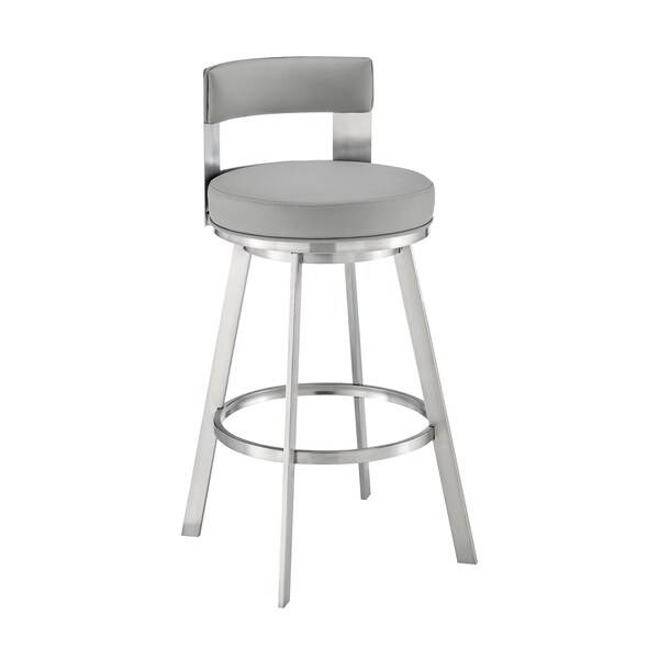 Armen Living Flynn 30in Swivel Bar Stool in Brushed Stainless Steel with Light Gray Faux Leather - LCFLBABSLGRY30