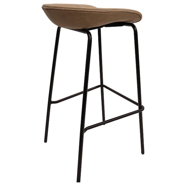 Leisuremod Servos Barstool with Upholstered Faux Leather Seat and Powder Coated Iron Frame, Sand Brown - SSBL-18LBR