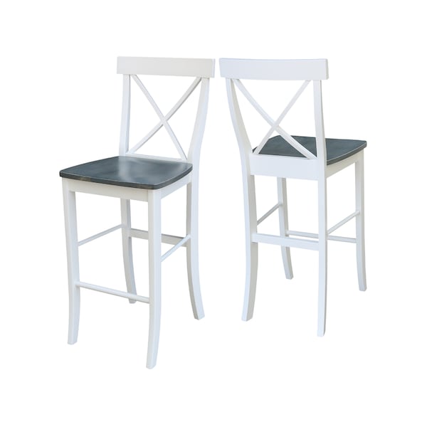 International Concepts X-back BarHeight Stool, 30" Seat Height, White/Heather Gray - S05-6133