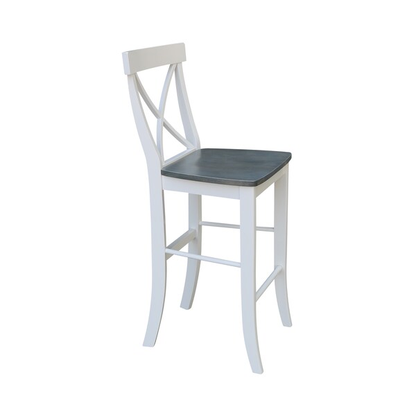 International Concepts X-back BarHeight Stool, 30" Seat Height, White/Heather Gray - S05-6133