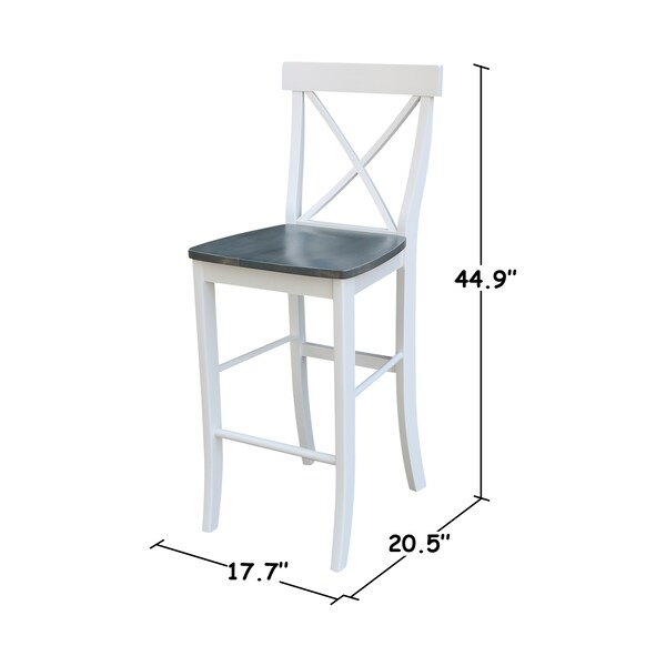 International Concepts X-back BarHeight Stool, 30" Seat Height, White/Heather Gray - S05-6133
