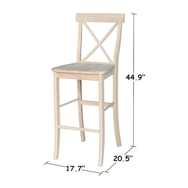 International Concepts X-Back Stool, 30" Seat Height, Unfinished - S-6133