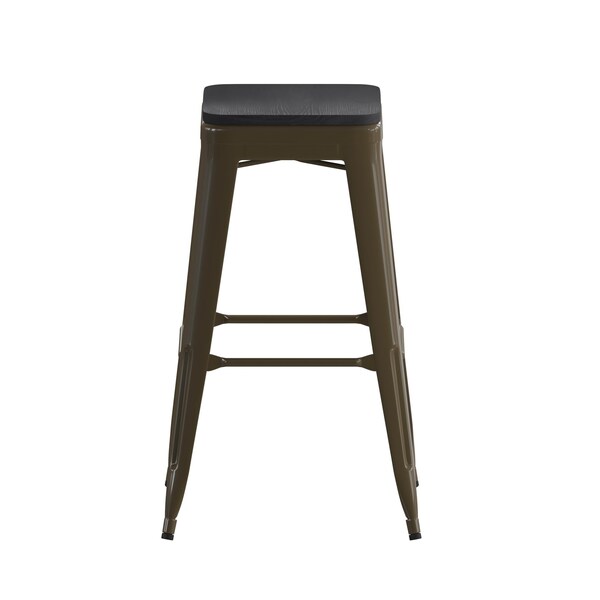 Flash Furniture 30" GN Metal Bar Stool-Black Poly Seat, 4PK - 4-ET-31320-30-GN-R-PL2B-GG