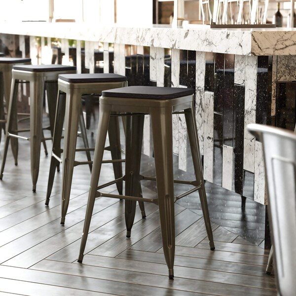 Flash Furniture 30" GN Metal Bar Stool-Black Poly Seat, 4PK - 4-ET-31320-30-GN-R-PL2B-GG