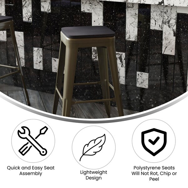 Flash Furniture 30" GN Metal Bar Stool-Black Poly Seat, 4PK - 4-ET-31320-30-GN-R-PL2B-GG