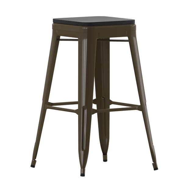 Flash Furniture 30" GN Metal Bar Stool-Black Poly Seat, 4PK - 4-ET-31320-30-GN-R-PL2B-GG