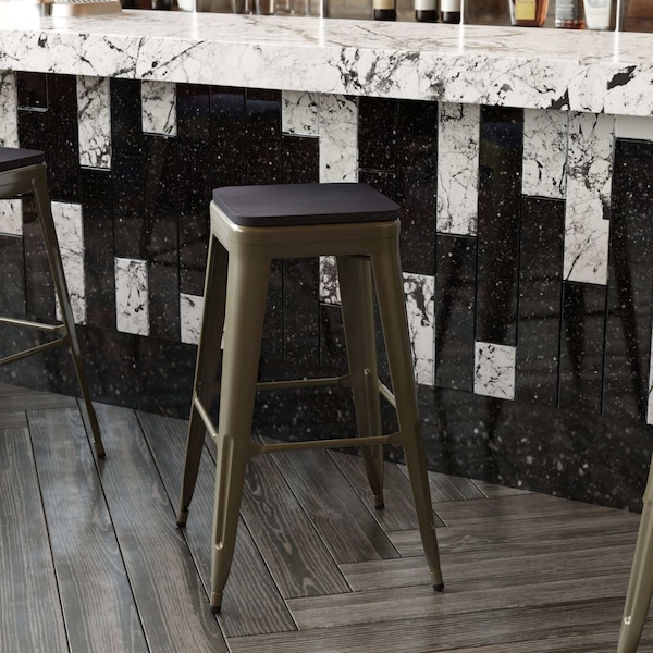 Flash Furniture 30" GN Metal Bar Stool-Black Poly Seat, 4PK - 4-ET-31320-30-GN-R-PL2B-GG