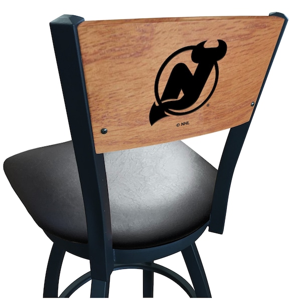 Holland Bar Stool Co 25" Blk Wrinkle New Jersey Devils Swivel Bar Stool, Laser Engraved Back - L03825BWMEDMPLANJDEVLBLKVINYL