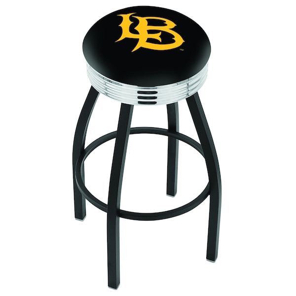Holland Bar Stool Co 30" Blk Wrnkl Long Beach State University Swivel Bar Stool, Chrome Ring - L8B3C30LBSTUN