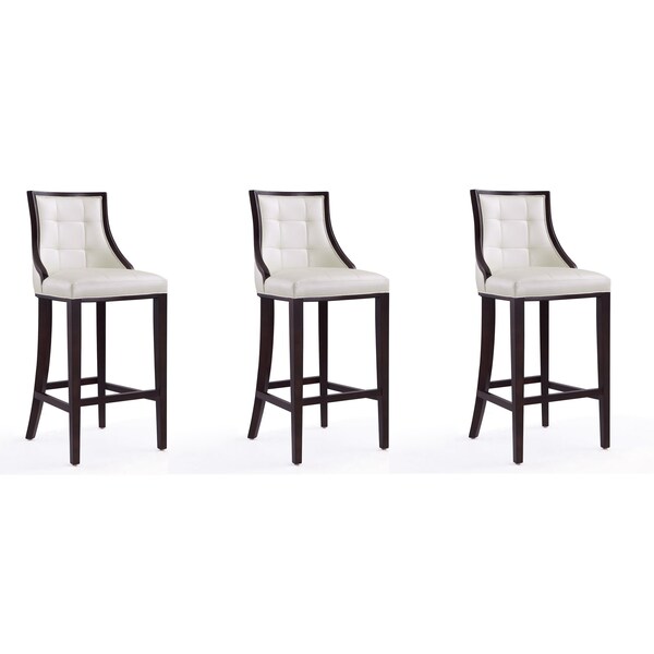 Manhattan Comfort Fifth Avenue Bar Stool in Pearl White and Walnut (Set of 3) - 3-BS007-PW