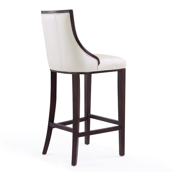 Manhattan Comfort Fifth Avenue Bar Stool in Pearl White and Walnut (Set of 3) - 3-BS007-PW