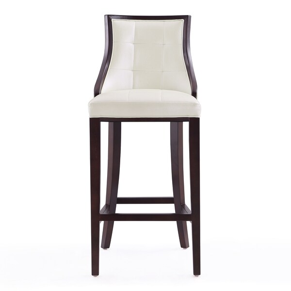 Manhattan Comfort Fifth Avenue Bar Stool in Pearl White and Walnut (Set of 3) - 3-BS007-PW