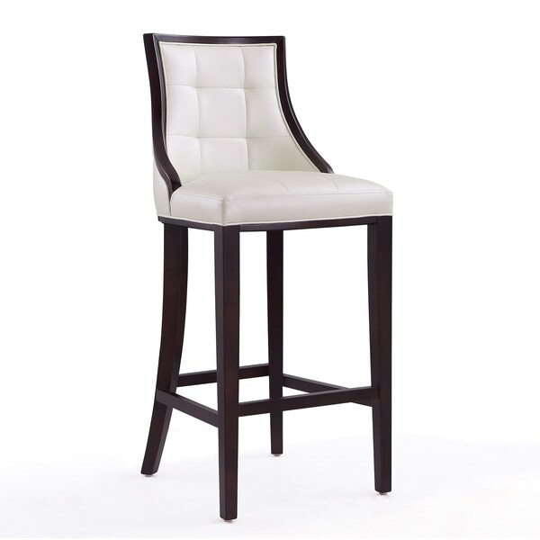 Manhattan Comfort Fifth Avenue Bar Stool in Pearl White and Walnut (Set of 3) - 3-BS007-PW