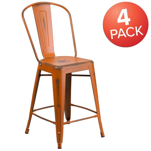 Flash Furniture Distressed Orange Metal Stool, PK4 - 4-ET-3534-24-OR-GG