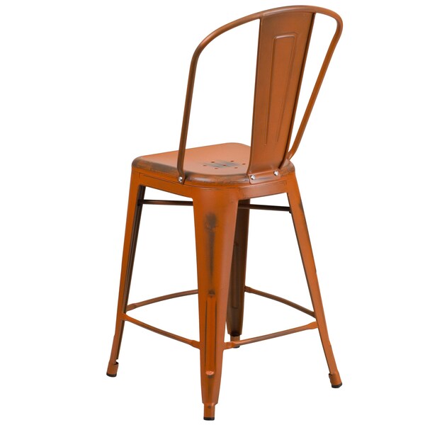 Flash Furniture Distressed Orange Metal Stool, PK4 - 4-ET-3534-24-OR-GG