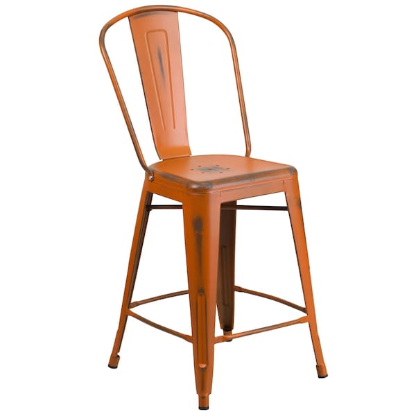 Flash Furniture Distressed Orange Metal Stool, PK4 - 4-ET-3534-24-OR-GG