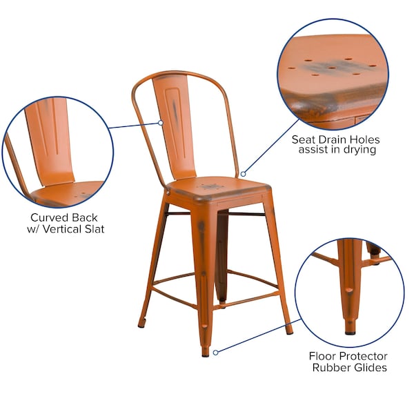 Flash Furniture Distressed Orange Metal Stool, PK4 - 4-ET-3534-24-OR-GG