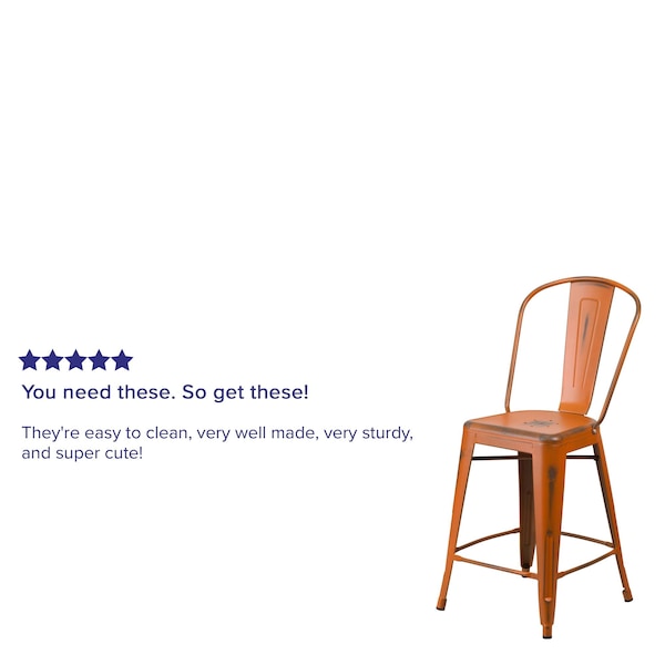 Flash Furniture Distressed Orange Metal Stool, PK4 - 4-ET-3534-24-OR-GG