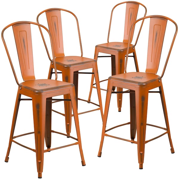 Flash Furniture Distressed Orange Metal Stool, PK4 - 4-ET-3534-24-OR-GG