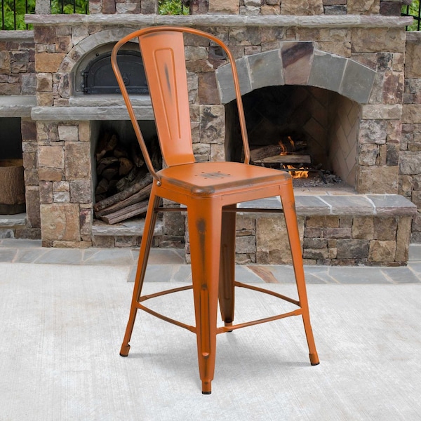 Flash Furniture Distressed Orange Metal Stool, PK4 - 4-ET-3534-24-OR-GG