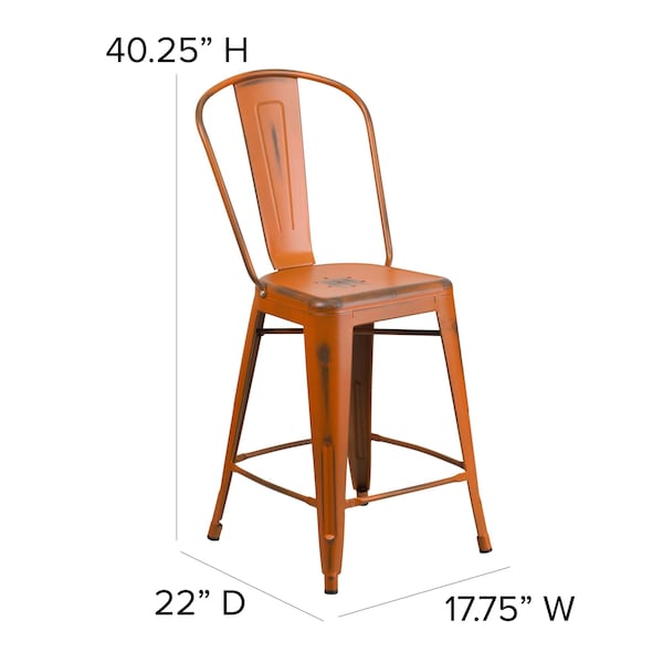 Flash Furniture Distressed Orange Metal Stool, PK4 - 4-ET-3534-24-OR-GG