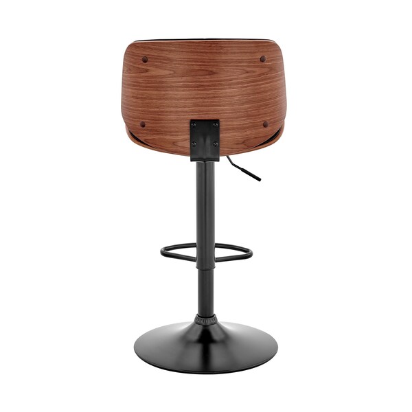 Armen Living Brock Adjustable Black Faux Leather and Walnut Wood Bar Stool with Black Base - LCBCBAWABLBL