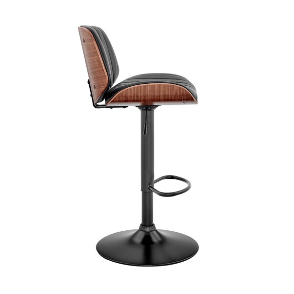 Armen Living Brock Adjustable Black Faux Leather and Walnut Wood Bar Stool with Black Base - LCBCBAWABLBL