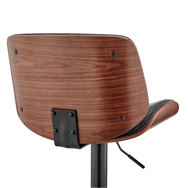 Armen Living Brock Adjustable Black Faux Leather and Walnut Wood Bar Stool with Black Base - LCBCBAWABLBL