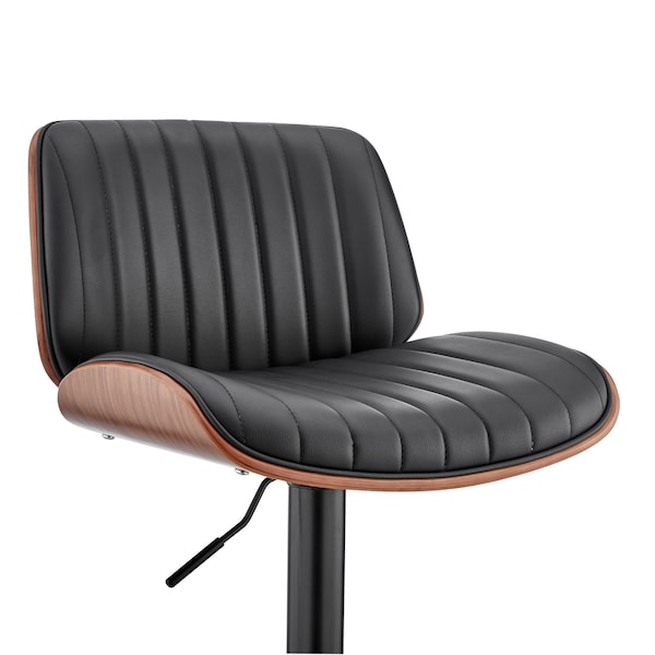 Armen Living Brock Adjustable Black Faux Leather and Walnut Wood Bar Stool with Black Base - LCBCBAWABLBL