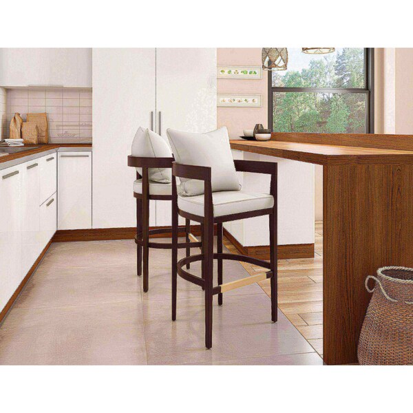 Manhattan Comfort Ritz Barstool in Ivory and Dark Walnut - BS013-IV