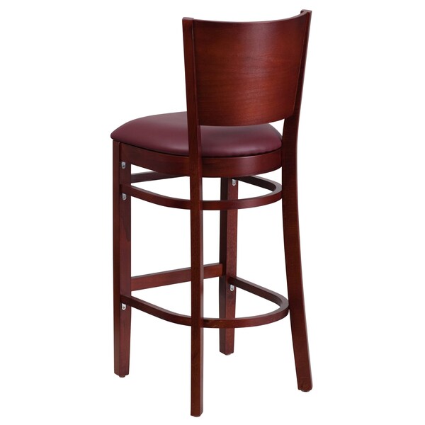 Flash Furniture Barstool, Solid Back, Mah Wood, Burg Vinyl - XU-DG-W0094BAR-MAH-BURV-GG