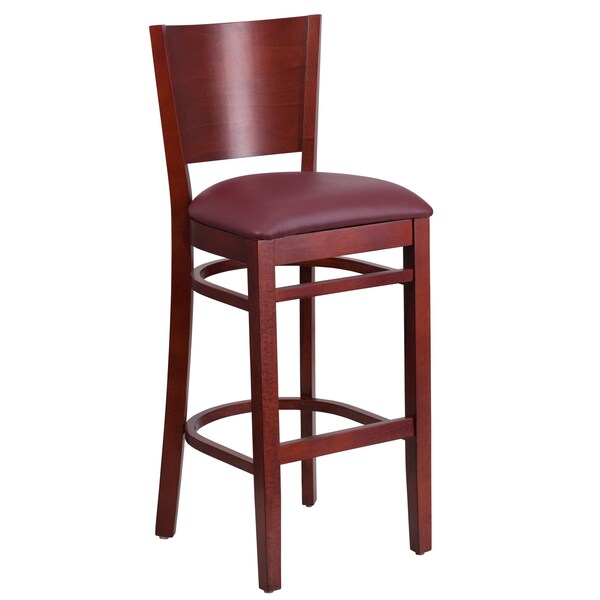Flash Furniture Barstool, Solid Back, Mah Wood, Burg Vinyl - XU-DG-W0094BAR-MAH-BURV-GG