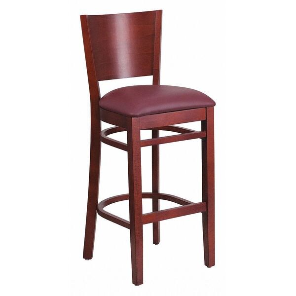 Flash Furniture Barstool, Solid Back, Mah Wood, Burg Vinyl - XU-DG-W0094BAR-MAH-BURV-GG