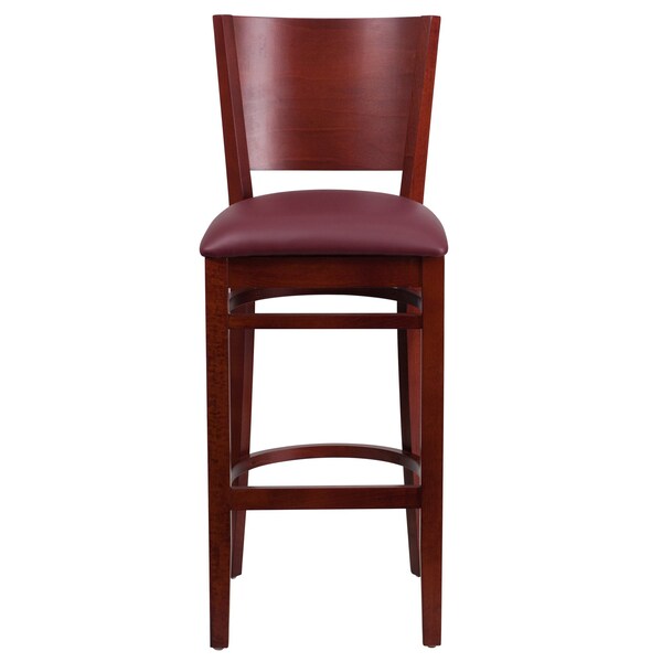 Flash Furniture Barstool, Solid Back, Mah Wood, Burg Vinyl - XU-DG-W0094BAR-MAH-BURV-GG