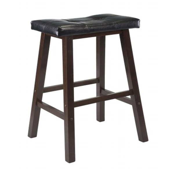 Winsome Trading WinsomeTrading 94069 24 in. Cushion Saddle Seat Stool  Black  Faux Leather  RTA - Antique Walnut - 94069
