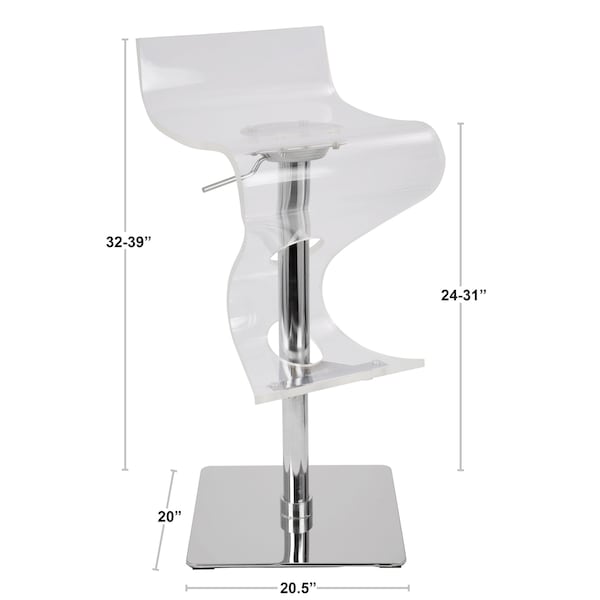 Lumisource Viva Adjustable Swivel Barstool in Clear Acrylic - BS-VIVA ACR C