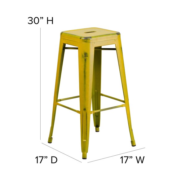 Flash Furniture 4PK 30"H Backless Distressed Yellow Metal Barstool - 4-ET-BT3503-30-YL-GG