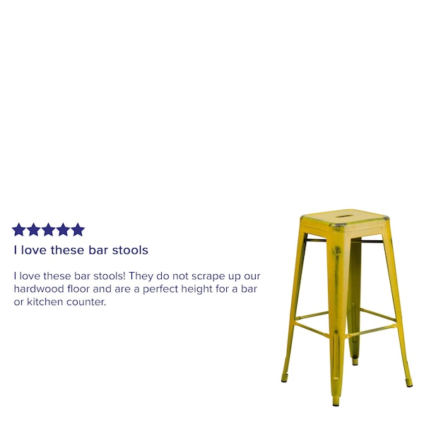 Flash Furniture 4PK 30"H Backless Distressed Yellow Metal Barstool - 4-ET-BT3503-30-YL-GG