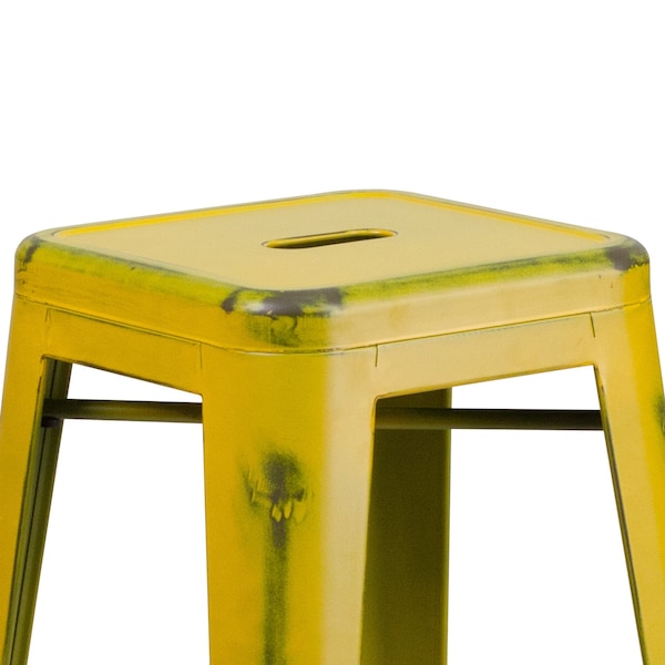 Flash Furniture 4PK 30"H Backless Distressed Yellow Metal Barstool - 4-ET-BT3503-30-YL-GG