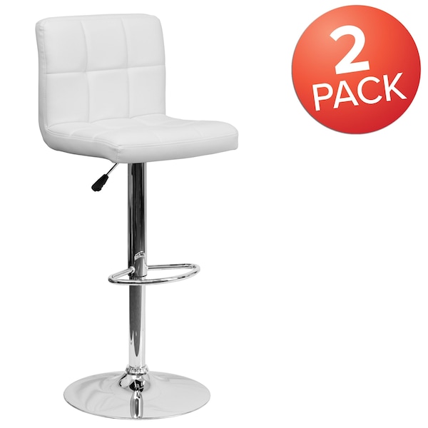 Flash Furniture White Quilted Vinyl Barstool, PK2 - 2-DS-810-MOD-WH-GG