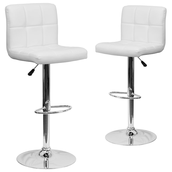Flash Furniture White Quilted Vinyl Barstool, PK2 - 2-DS-810-MOD-WH-GG